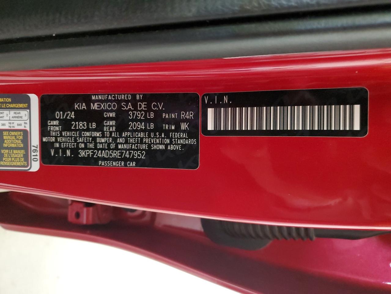 2024 Kia Forte Lx VIN: 3KPF24AD5RE747952 Lot: 90322415