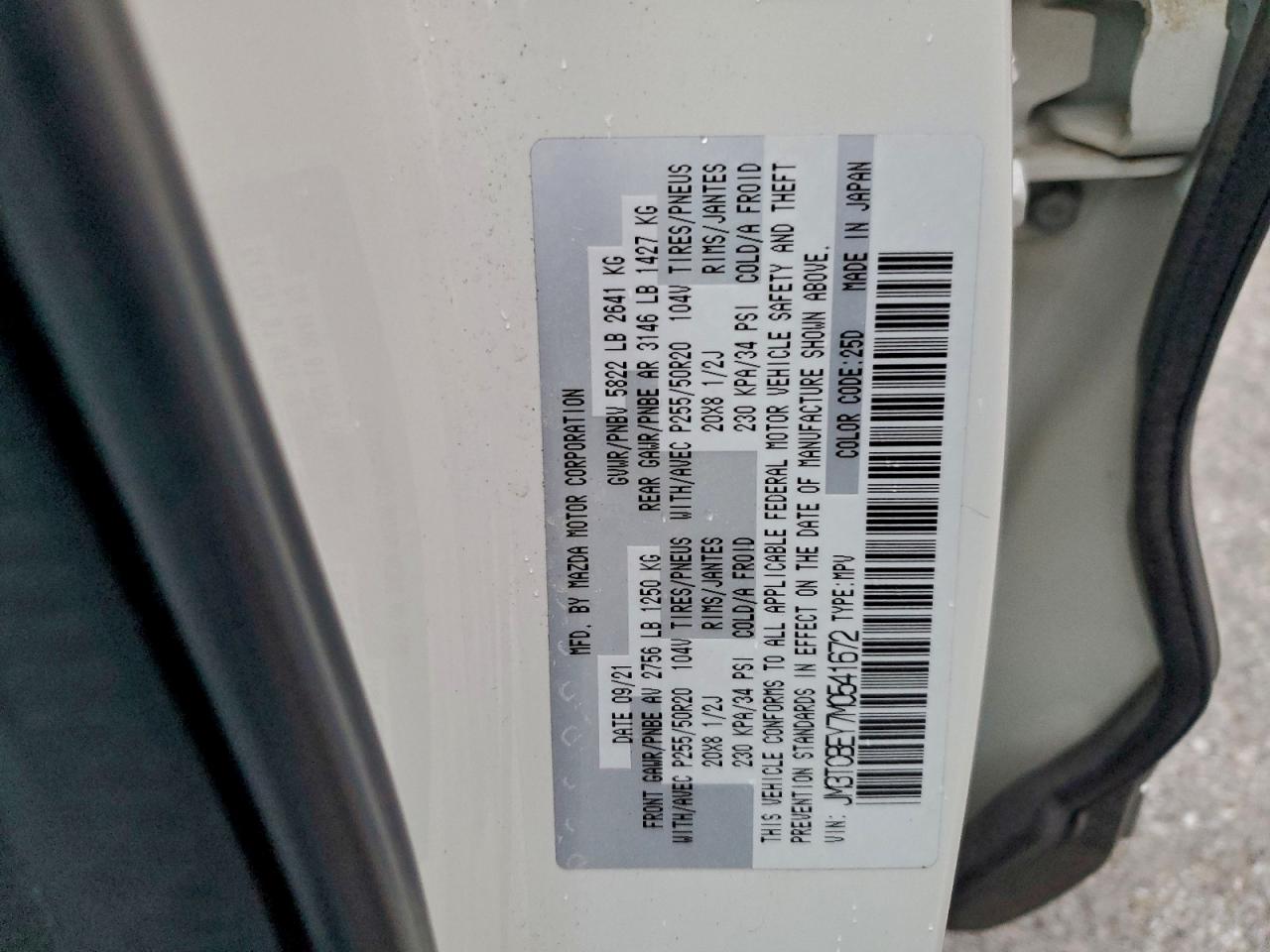 2021 Mazda Cx-9 Signature VIN: JM3TCBEY7M0541672 Lot: 93615655