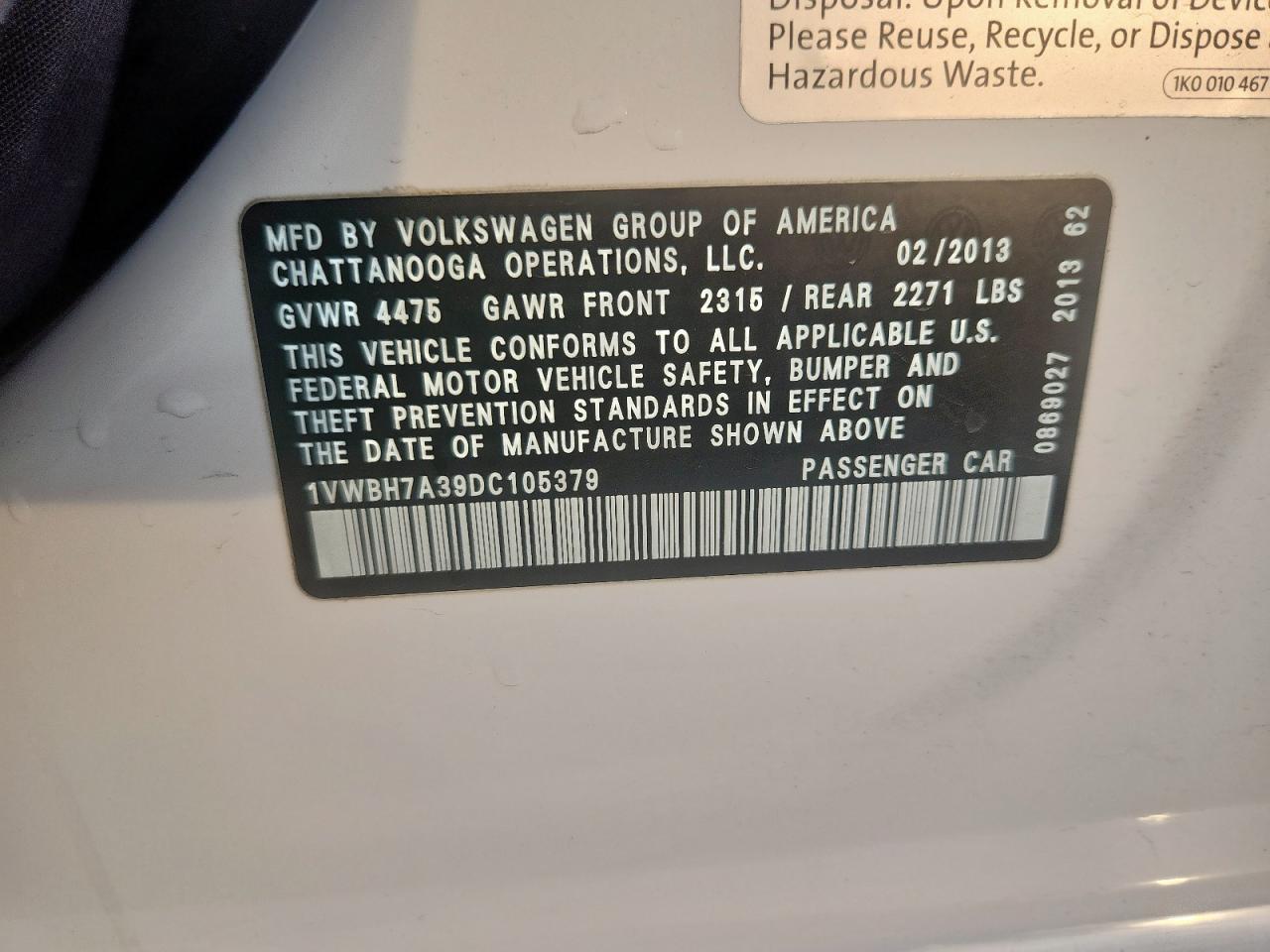 2013 Volkswagen Passat Se VIN: 1VWBH7A39DC105379 Lot: 91821995