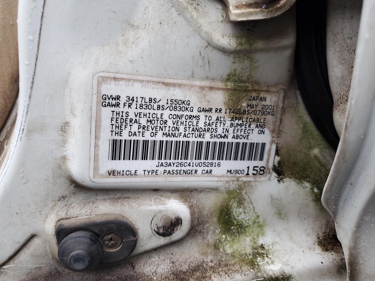 2001 Mitsubishi Mirage Es VIN: JA3AY26C41U052816 Lot: 91041655