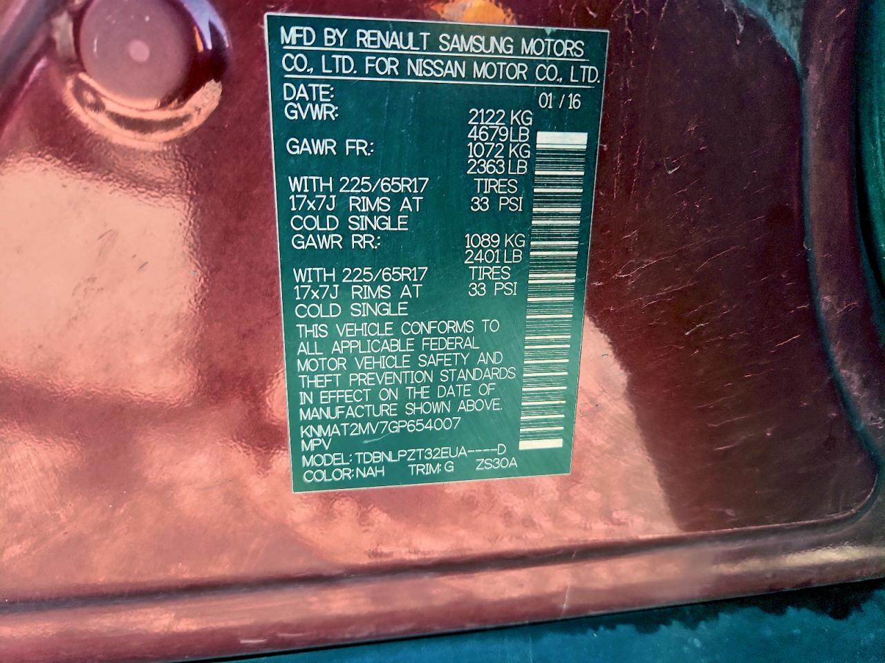 2016 Nissan Rogue S VIN: KNMAT2MV7GP654007 Lot: 94270255