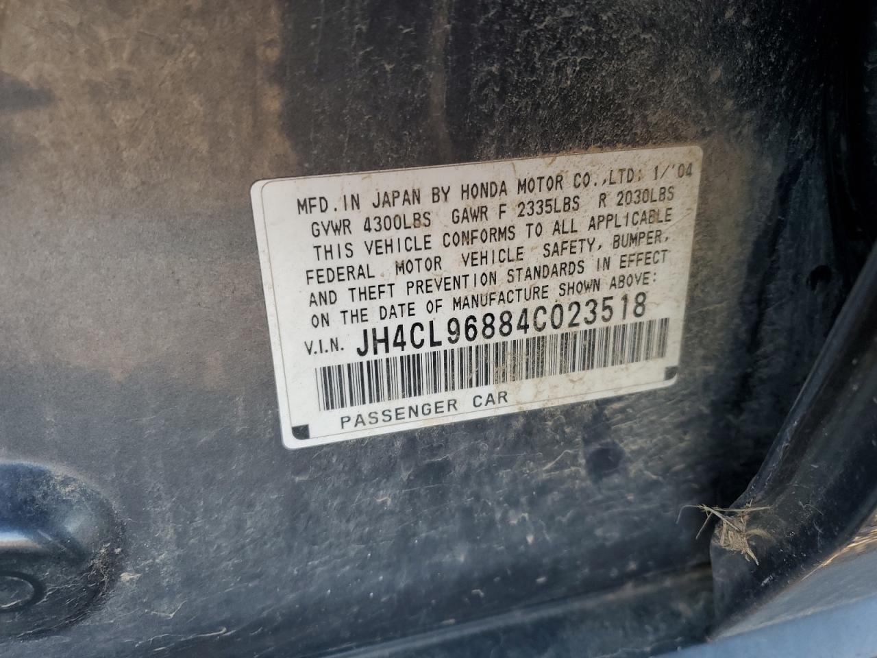 2004 Acura Tsx VIN: JH4CL96884C023518 Lot: 92803235