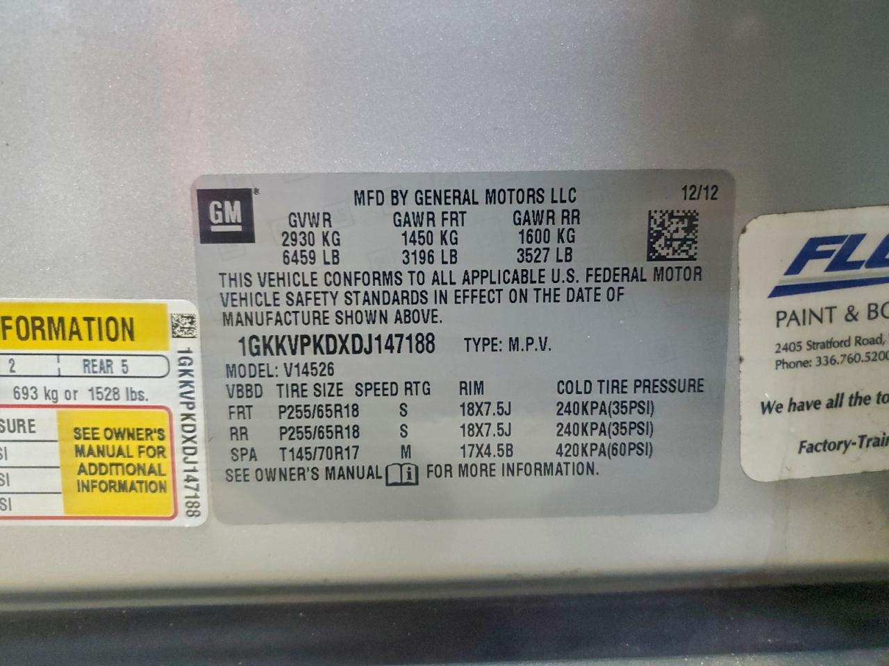 2013 GMC Acadia Sle VIN: 1GKKVPKDXDJ147188 Lot: 94521685