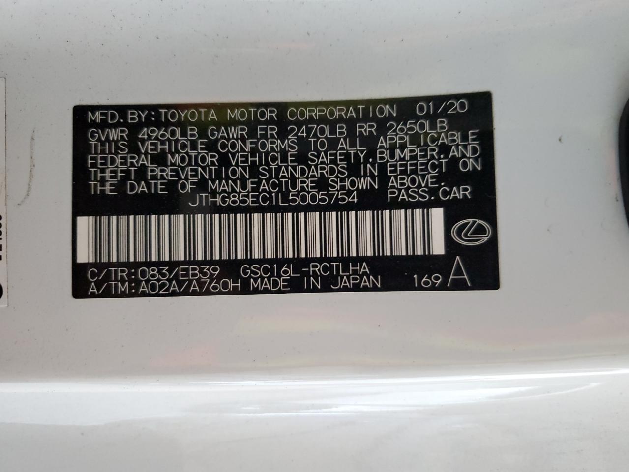 2020 Lexus Rc 300 F Sport VIN: JTHG85EC1L5005754 Lot: 92116285