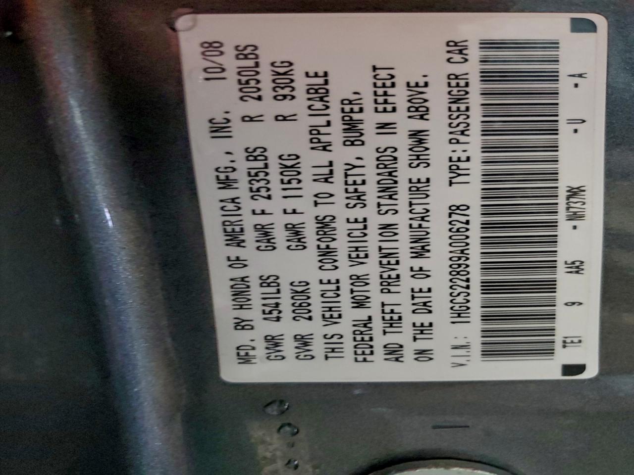 2009 Honda Accord Exl VIN: 1HGCS22899A006278 Lot: 94124135