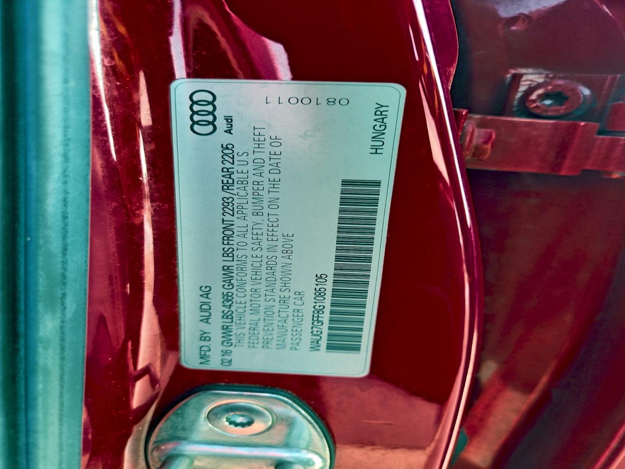 2016 Audi A3 Premium Plus S-Line VIN: WAUG7GFF8G1085105 Lot: 94339845