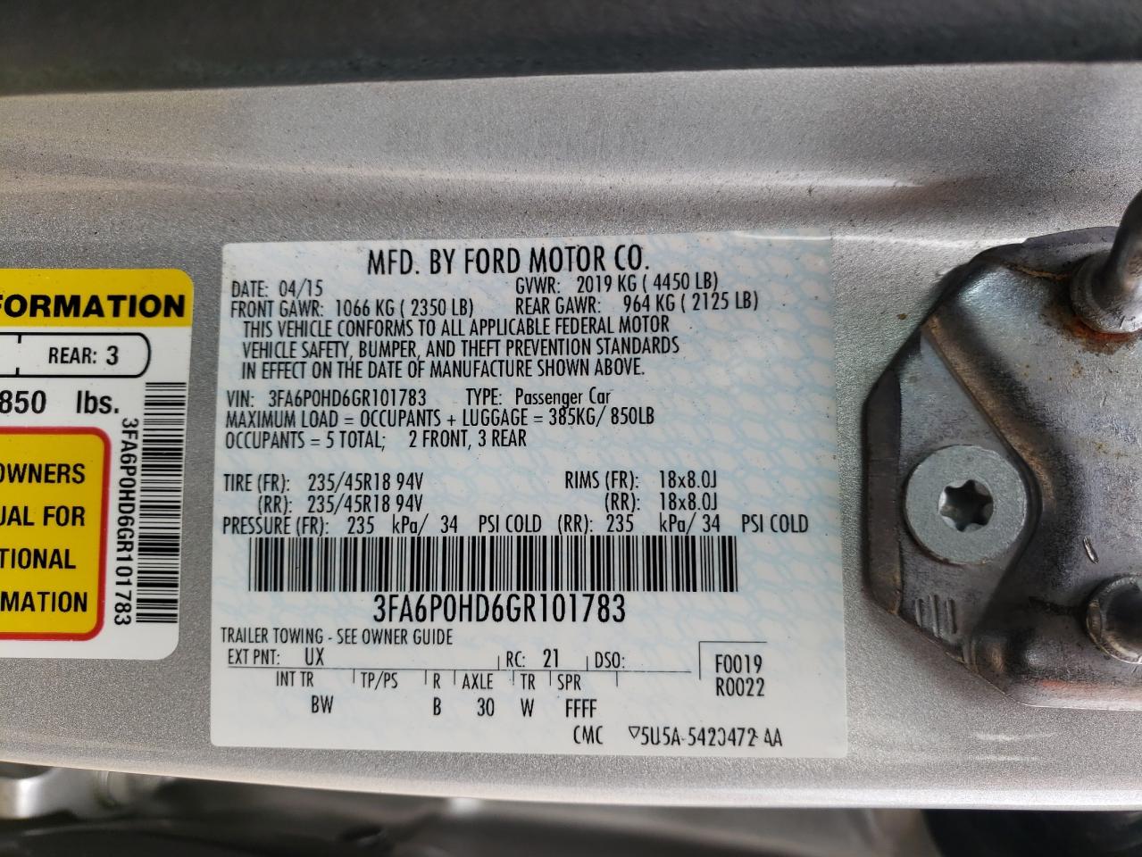 2016 Ford Fusion Se VIN: 3FA6P0HD6GR101783 Lot: 91729765