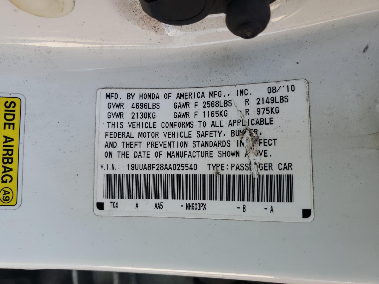 2010 Acura Tl VIN: 19UUA8F28AA025540 Lot: 93610995