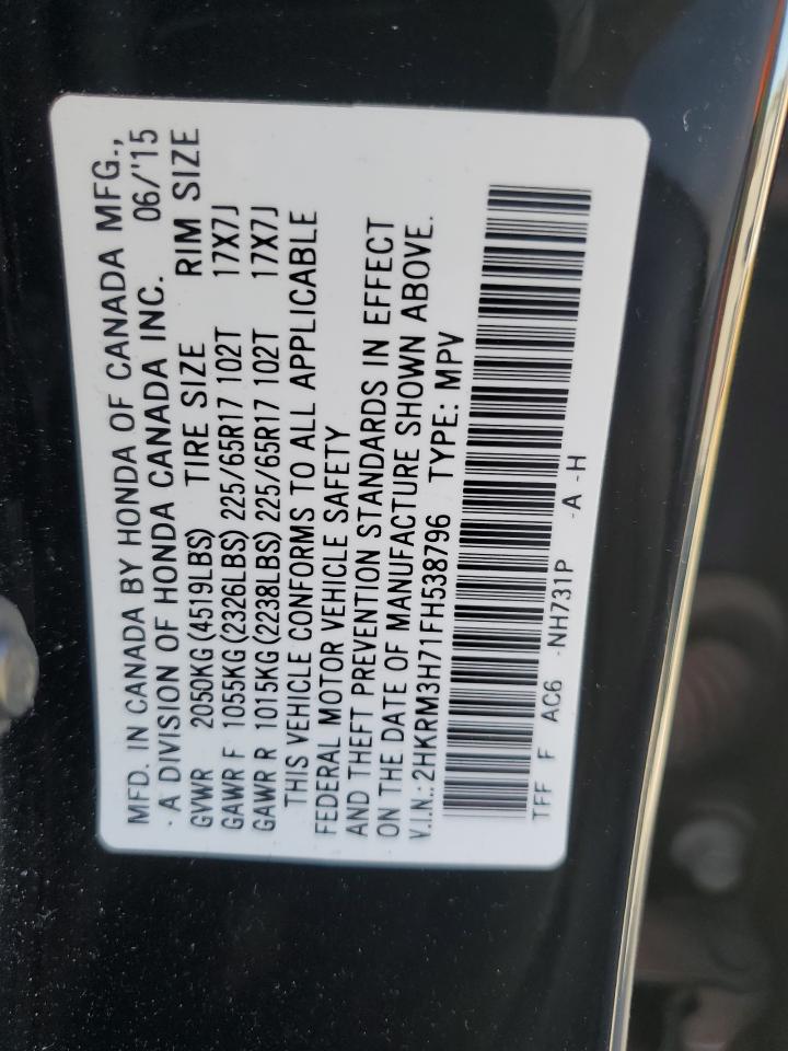 2015 Honda Cr-V Exl VIN: 2HKRM3H71FH538796 Lot: 91801465