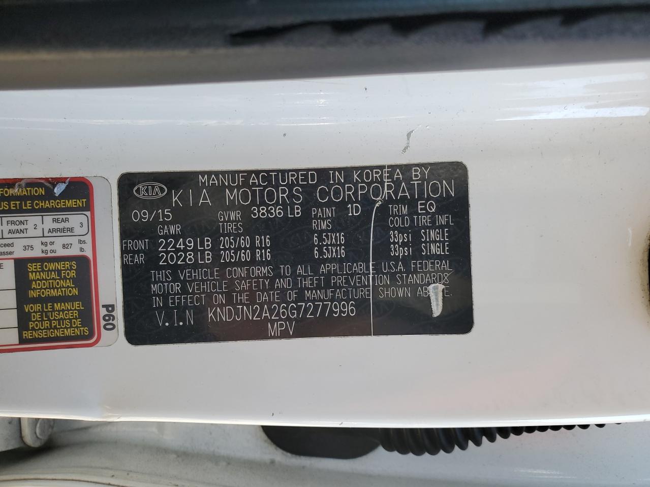 2016 Kia Soul VIN: KNDJN2A26G7277996 Lot: 93197765