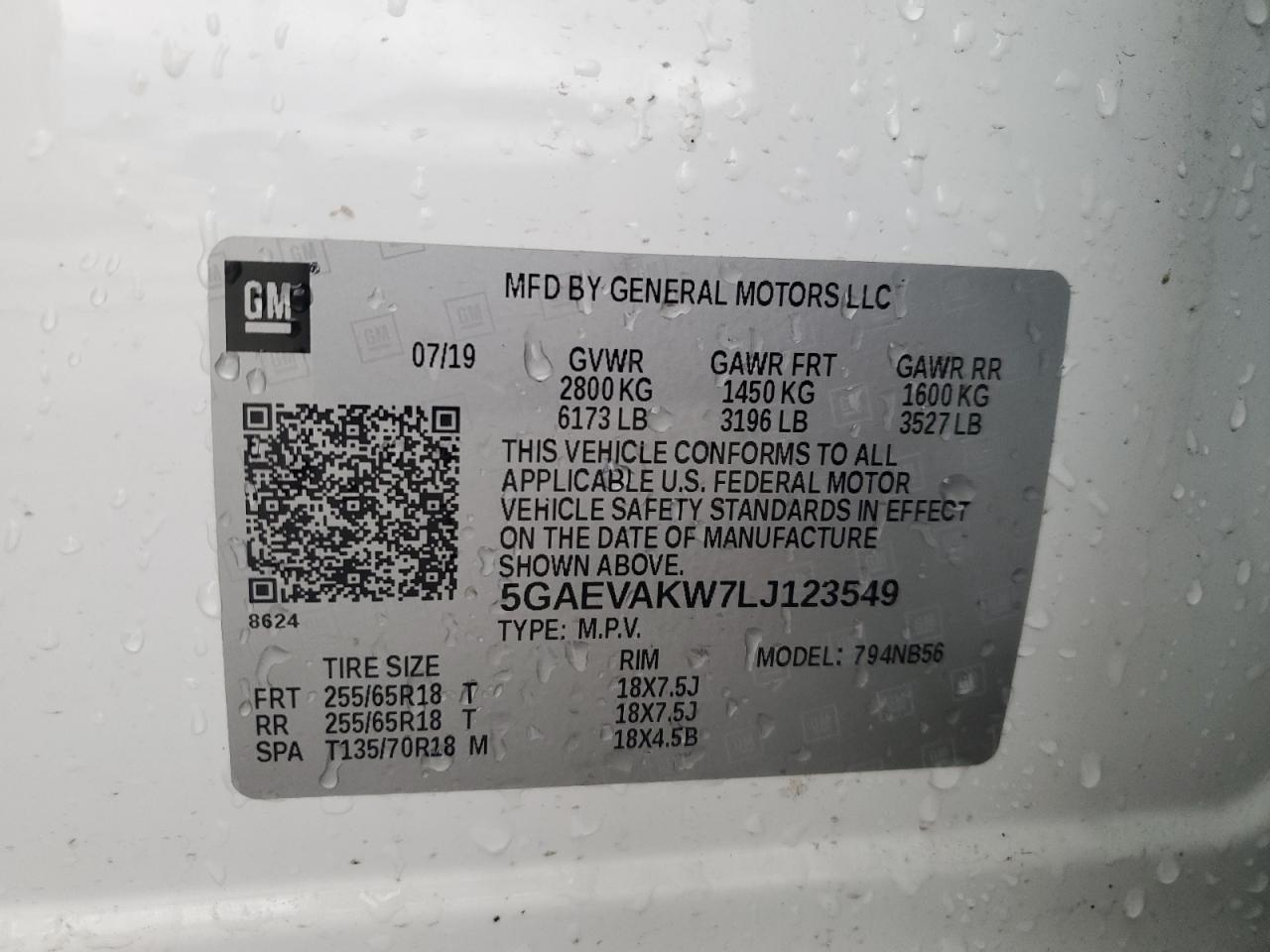 2020 Buick Enclave Essence VIN: 5GAEVAKW7LJ123549 Lot: 91632055