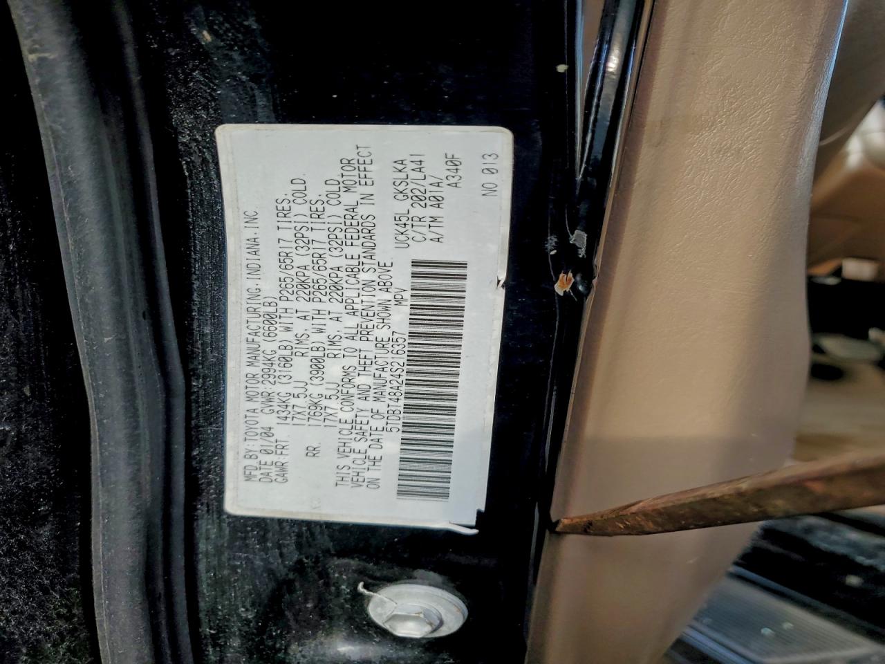 2004 Toyota Sequoia Limited VIN: 5TDBT48A24S216357 Lot: 93450115