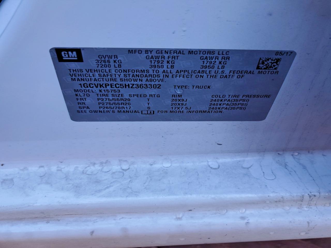 2017 Chevrolet Silverado K1500 Custom VIN: 1GCVKPEC5HZ363302 Lot: 94373065