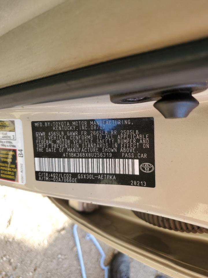 2008 Toyota Avalon Xl VIN: 4T1BK36BX8U256319 Lot: 91123295