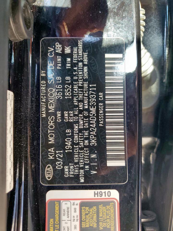 2021 Kia Rio Lx VIN: 3KPA24AD5ME393711 Lot: 91239915