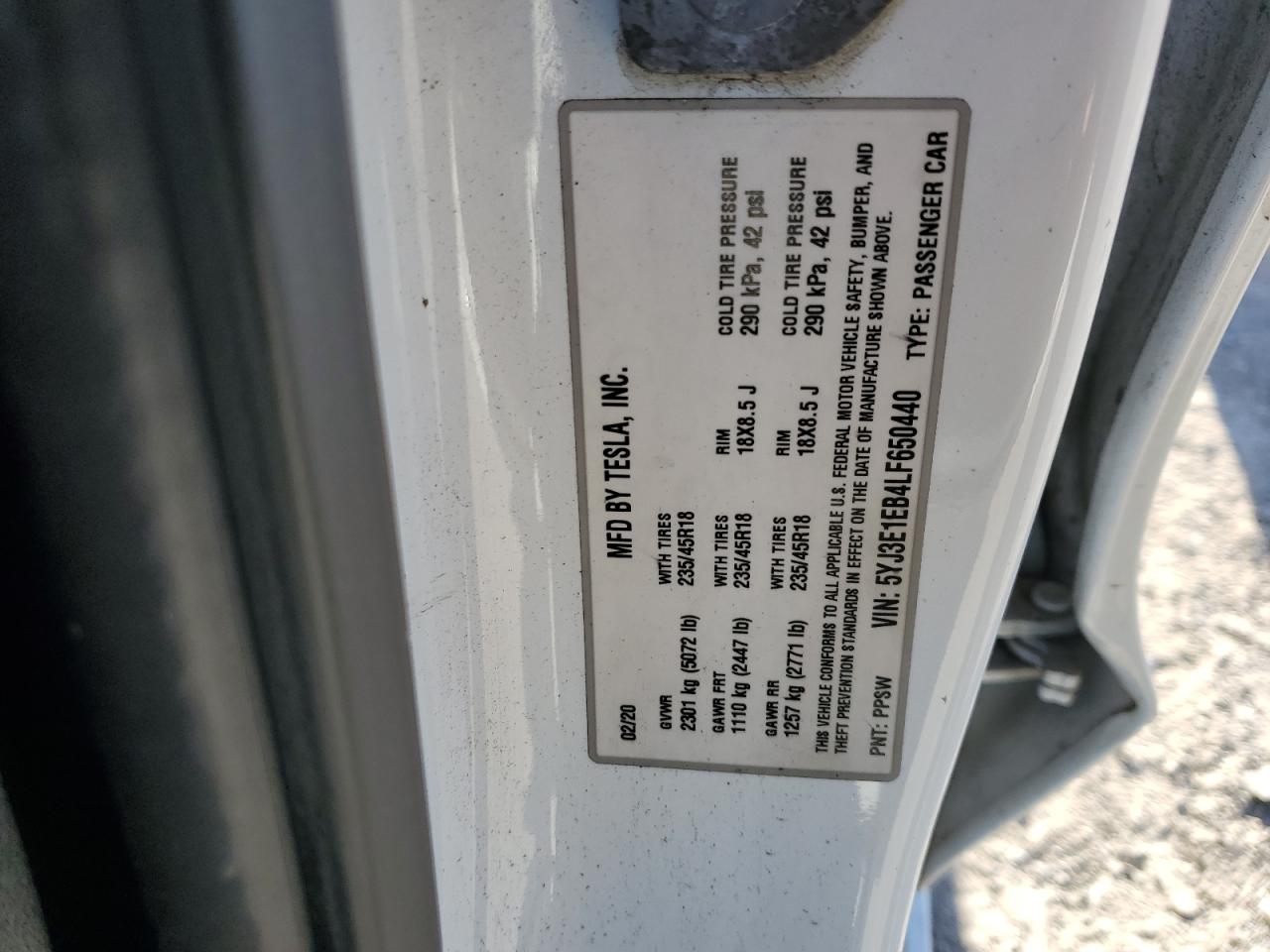 2020 Tesla Model 3 VIN: 5YJ3E1EB4LF650440 Lot: 93250045