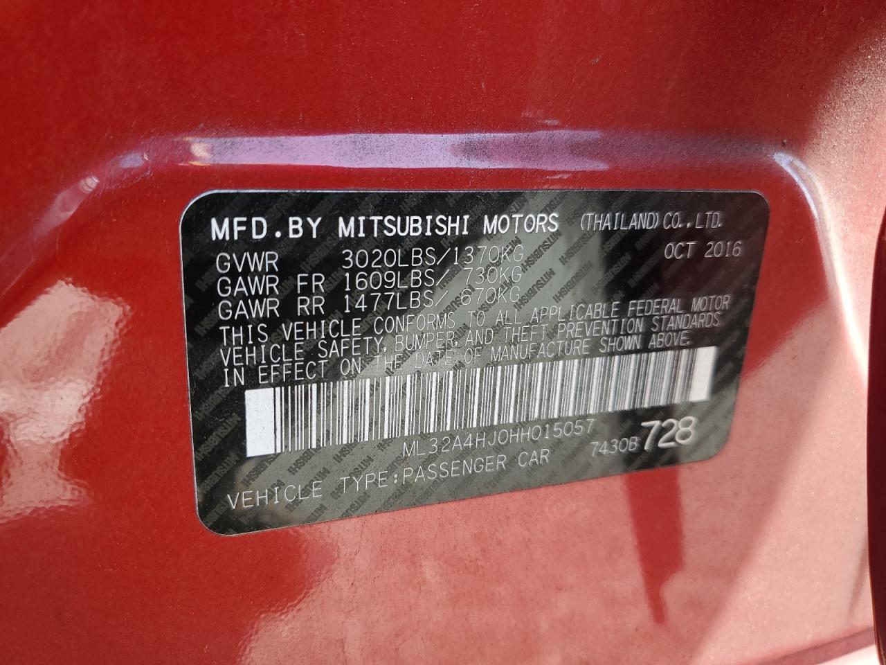 2017 Mitsubishi Mirage Se VIN: ML32A4HJ0HH015057 Lot: 85402675