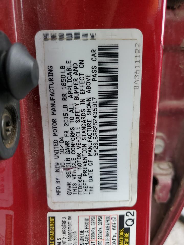 2005 Pontiac Vibe VIN: 5Y2SL63825Z435917 Lot: 91493925