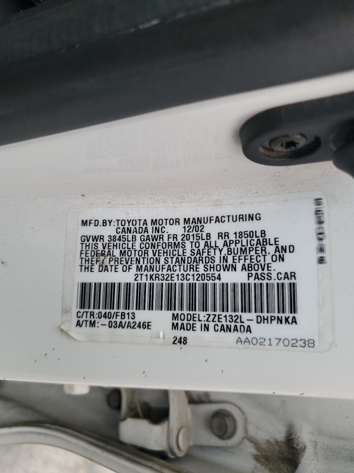 2003 Toyota Corolla Matrix Xr VIN: 2T1KR32E13C120554 Lot: 92395315