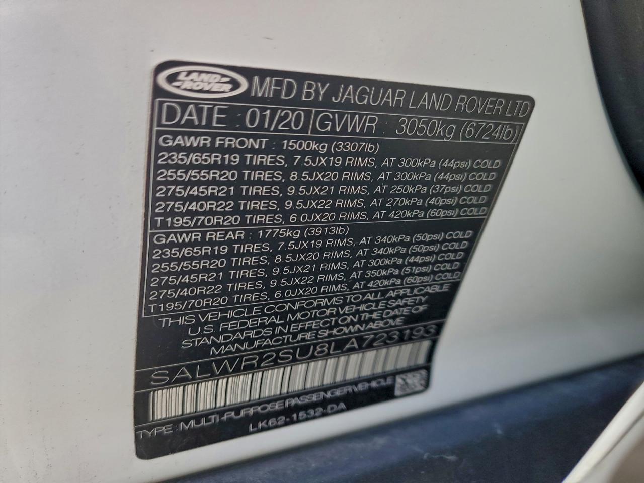 2020 Land Rover Range Rover Sport Hse VIN: SALWR2SU8LA723193 Lot: 94577185