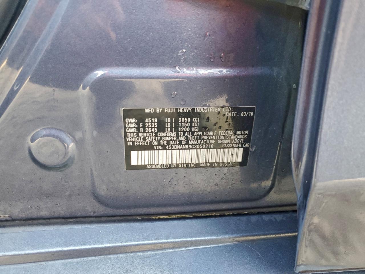 2016 Subaru Legacy 2.5I Limited VIN: 4S3BNAN69G3050210 Lot: 93961195