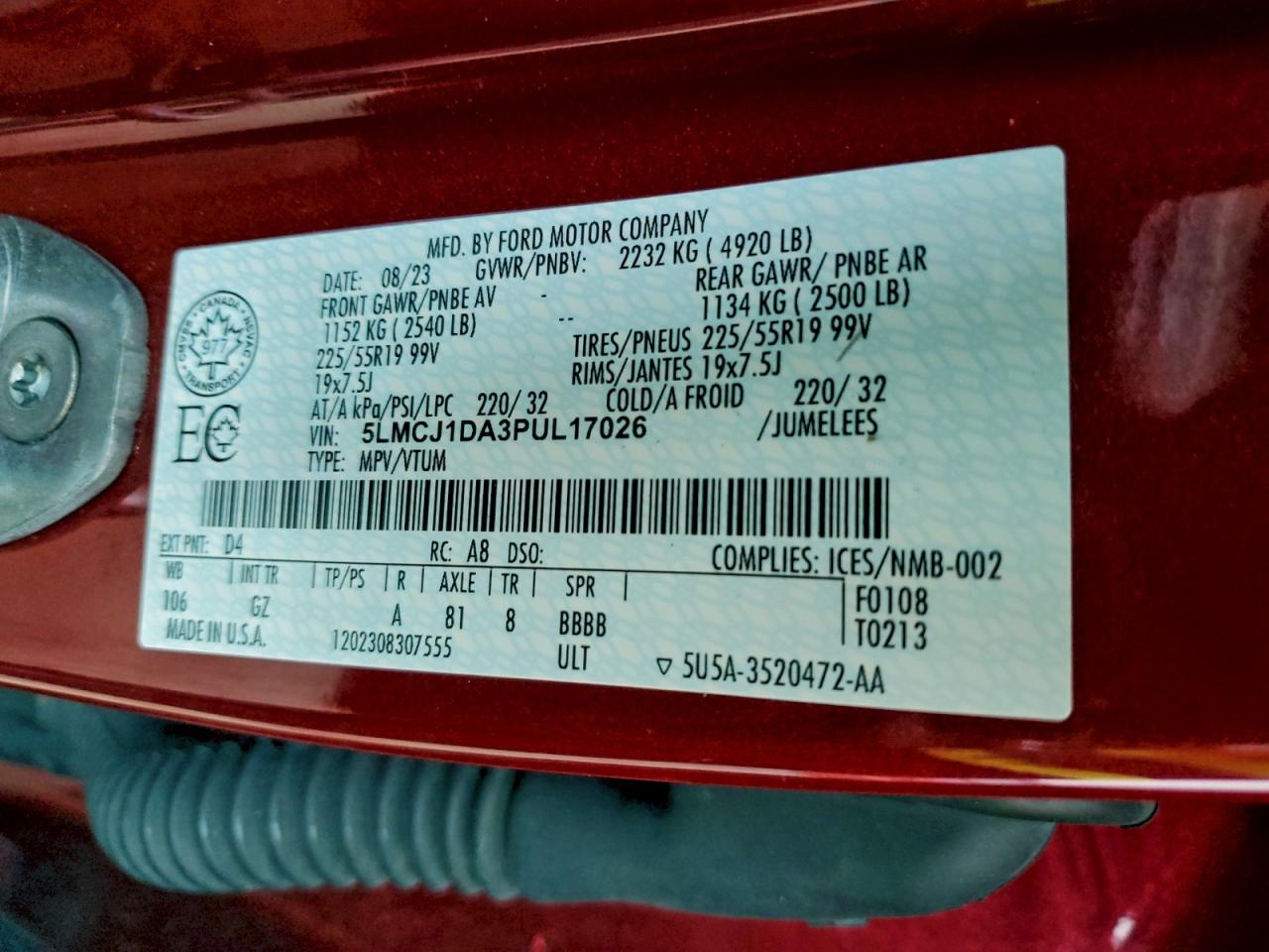 2023 Lincoln Corsair VIN: 5LMCJ1DA3PUL17026 Lot: 94343795