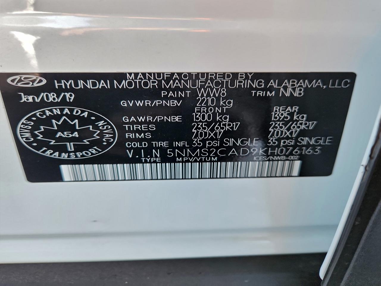 2019 Hyundai Santa Fe Se VIN: 5NMS2CAD9KH076163 Lot: 92285305