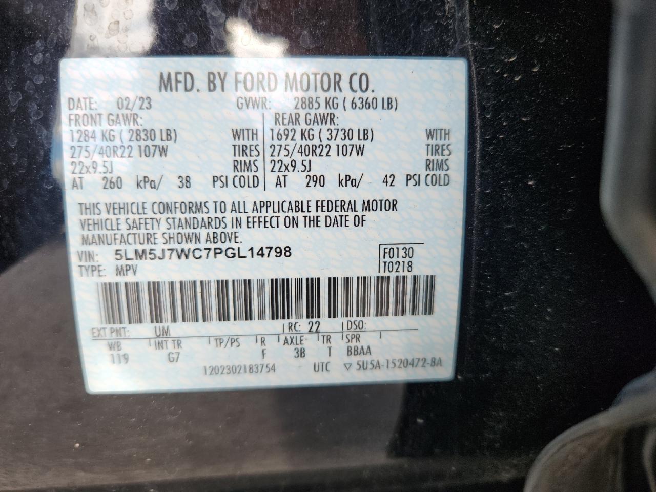 2023 Lincoln Aviator Reserve VIN: 5LM5J7WC7PGL14798 Lot: 91451445