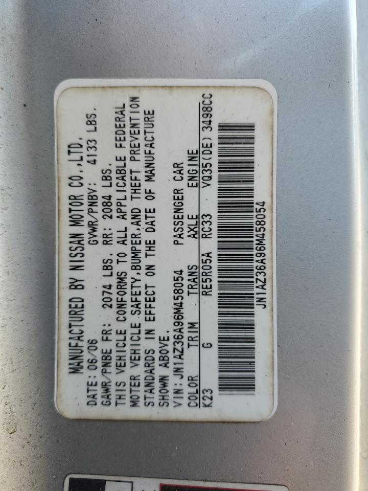 2006 Nissan 350Z Roadster VIN: JN1AZ36A96M458054 Lot: 91496105