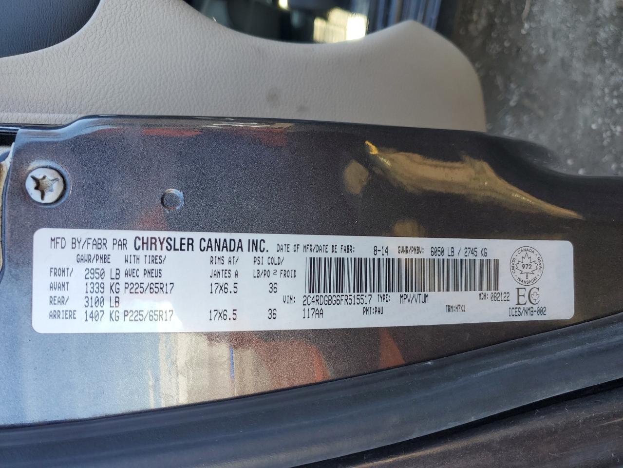 2015 Dodge Grand Caravan Se VIN: 2C4RDGBG6FR515517 Lot: 93295615