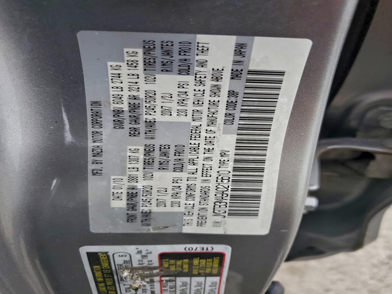 2010 Mazda Cx-9 VIN: JM3TB3MA9A0215610 Lot: 94259265