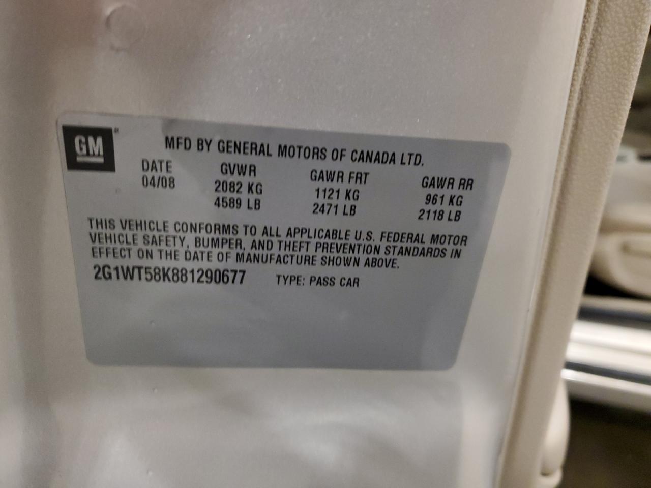 2008 Chevrolet Impala Lt VIN: 2G1WT58K881290677 Lot: 93090615