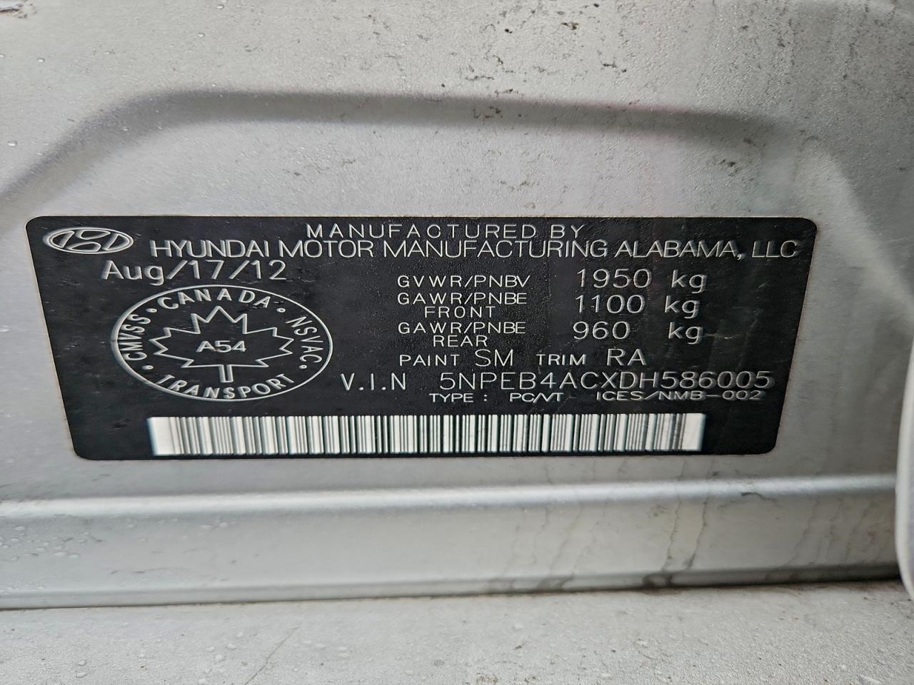 2013 Hyundai Sonata Gls VIN: 5NPEB4ACXDH586005 Lot: 93456665