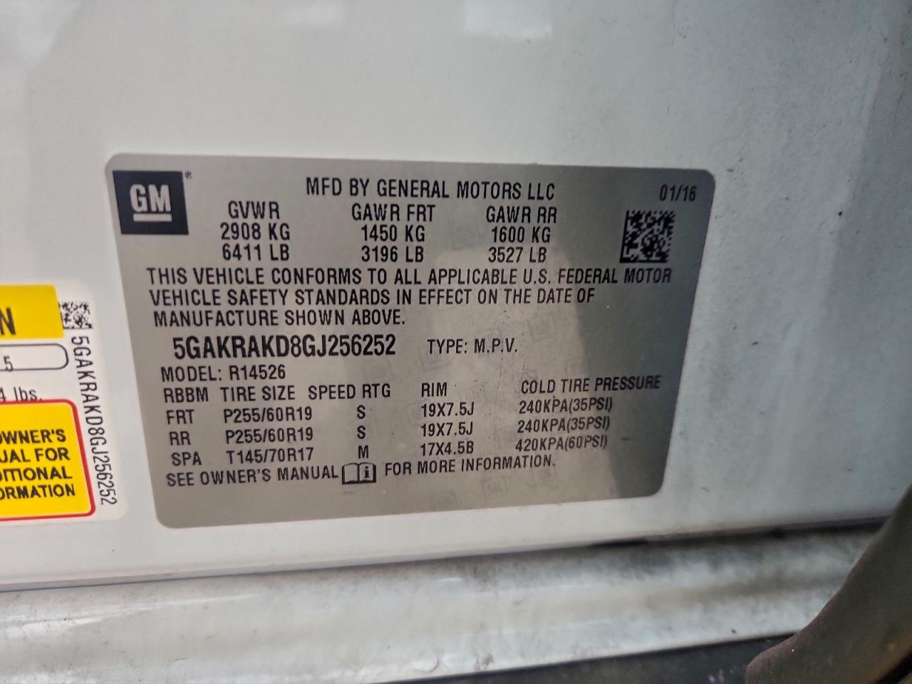 2016 Buick Enclave VIN: 5GAKRAKD8GJ256252 Lot: 94183815