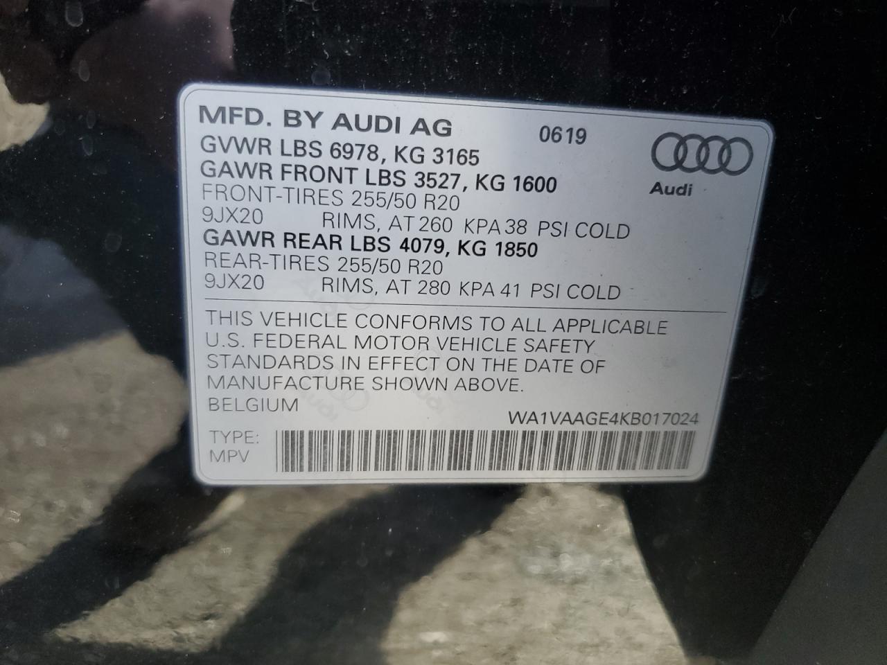 2019 Audi E-Tron Prestige VIN: WA1VAAGE4KB017024 Lot: 91488475