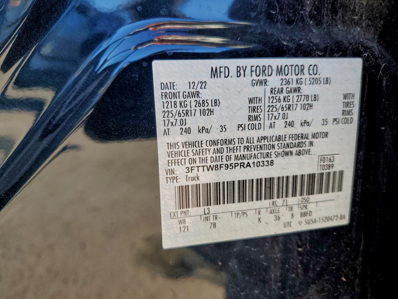 2023 Ford Maverick Xl VIN: 3FTTW8F95PRA10338 Lot: 94292235