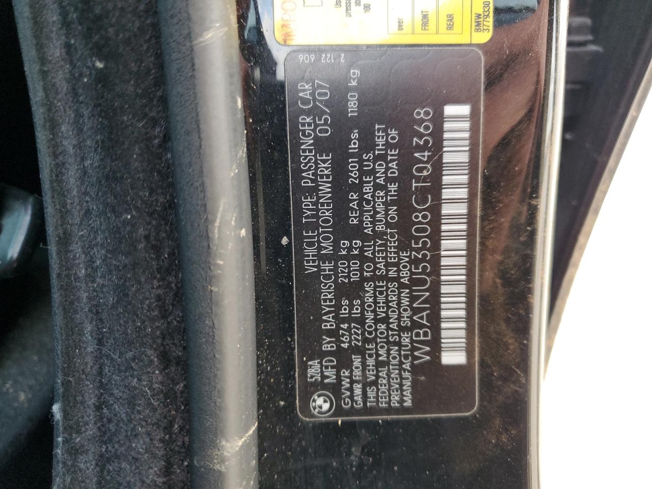 2008 BMW 528 I VIN: WBANU53508CT04368 Lot: 92311695