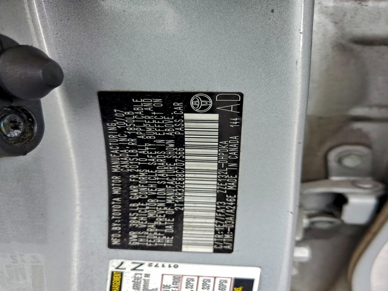 2008 Toyota Corolla Matrix Xr VIN: 2T1KR32E88C707566 Lot: 94570095