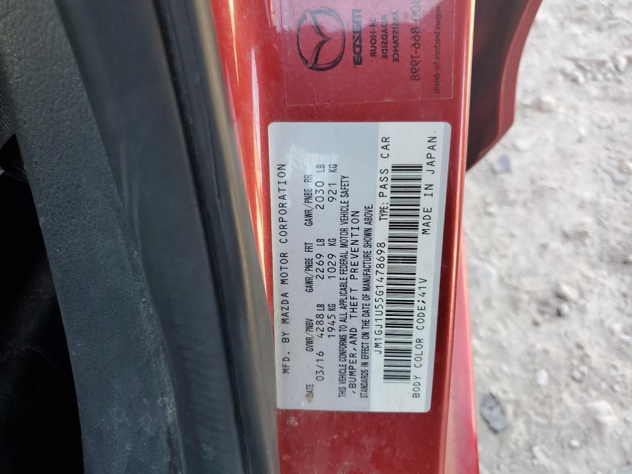 2016 Mazda 6 Sport VIN: JM1GJ1U55G1478698 Lot: 91500375