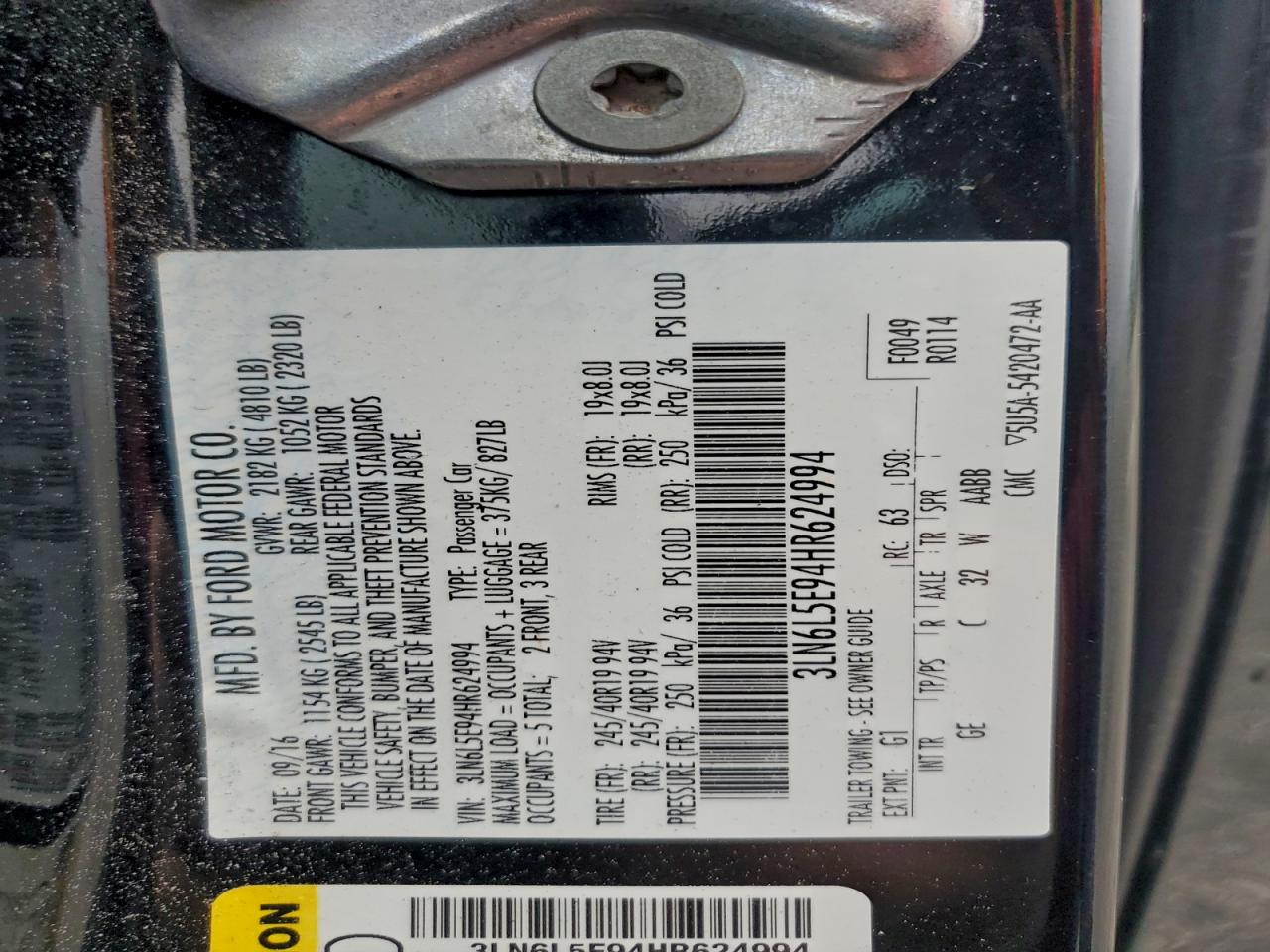 2017 Lincoln Mkz Reserve VIN: 3LN6L5E94HR624994 Lot: 94182555