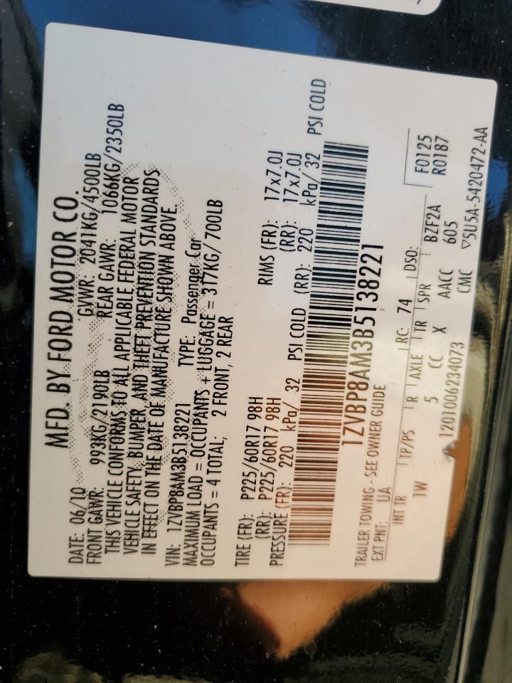 2011 Ford Mustang VIN: 1ZVBP8AM3B5138221 Lot: 93491625