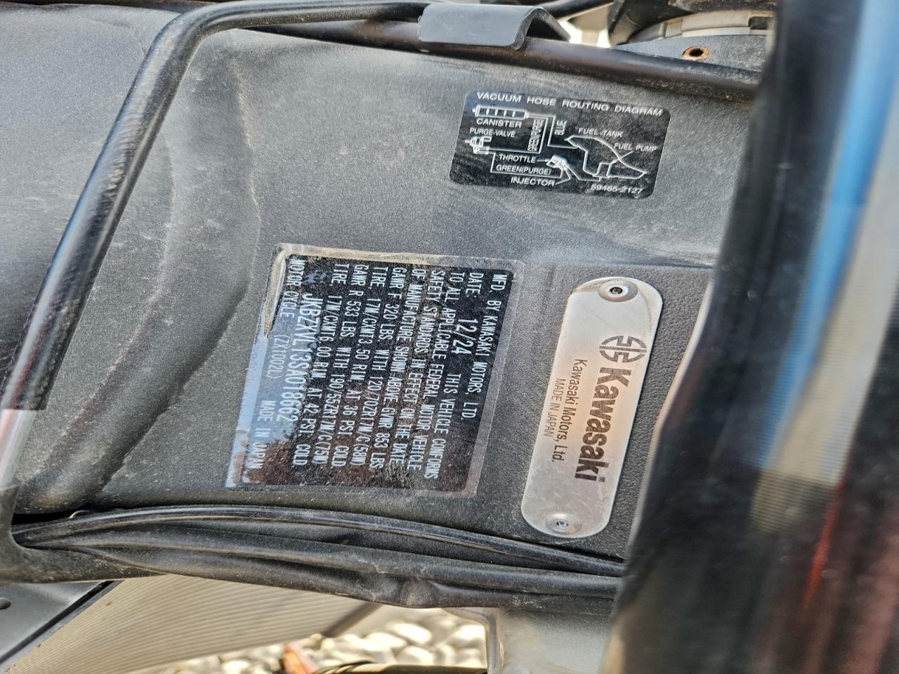 2025 Kawasaki Zx1002 L VIN: JKBZXVL13SA018662 Lot: 94195905