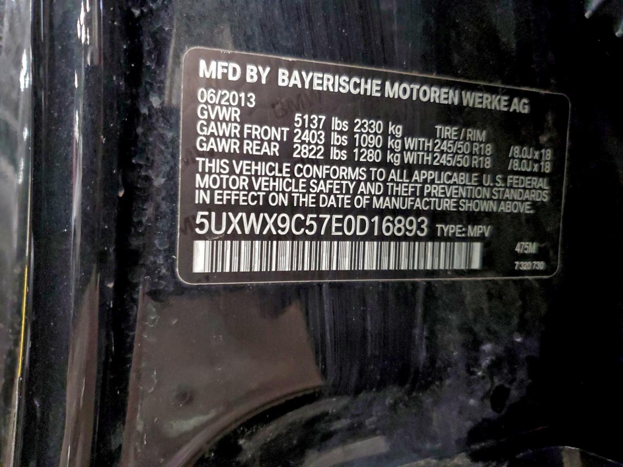 2014 BMW X3 xDrive28I VIN: 5UXWX9C57E0D16893 Lot: 94577155