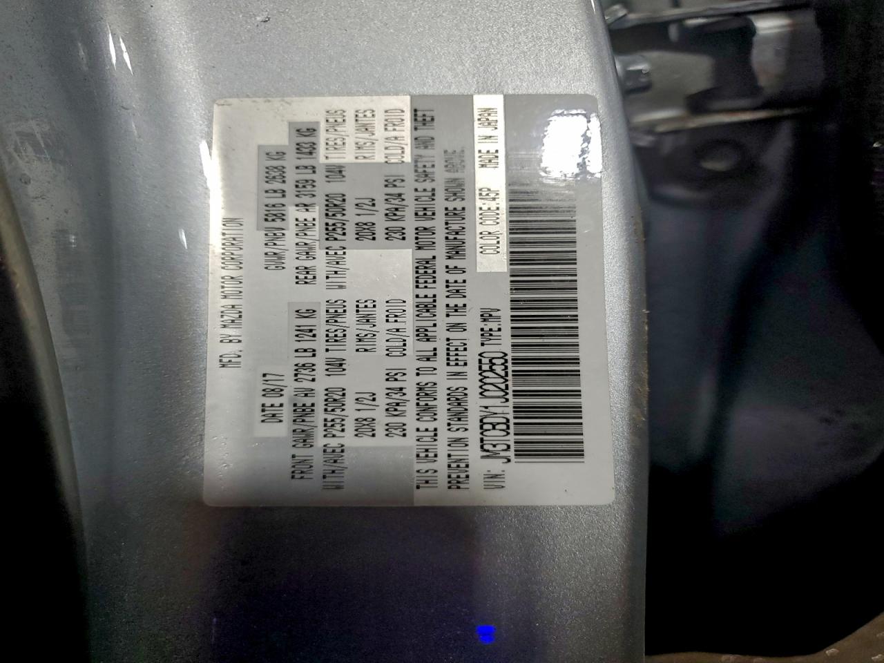 2018 Mazda Cx-9 Grand Touring VIN: JM3TCBDY1J0202550 Lot: 93621155