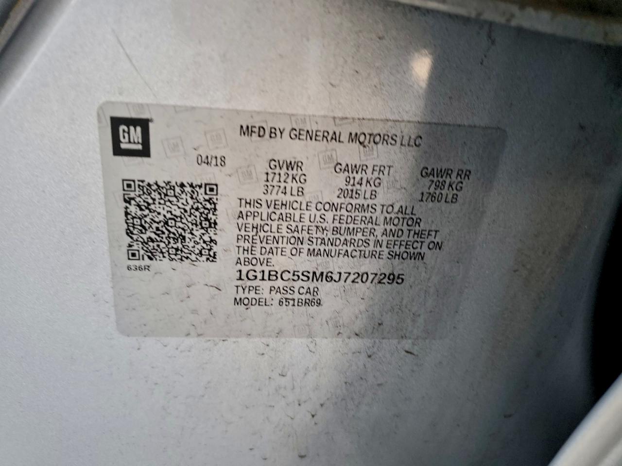 2018 Chevrolet Cruze Ls VIN: 1G1BC5SM6J7207295 Lot: 94534455