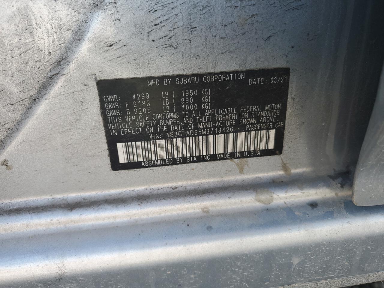 2021 Subaru Impreza Premium VIN: 4S3GTAD65M3713426 Lot: 93244255