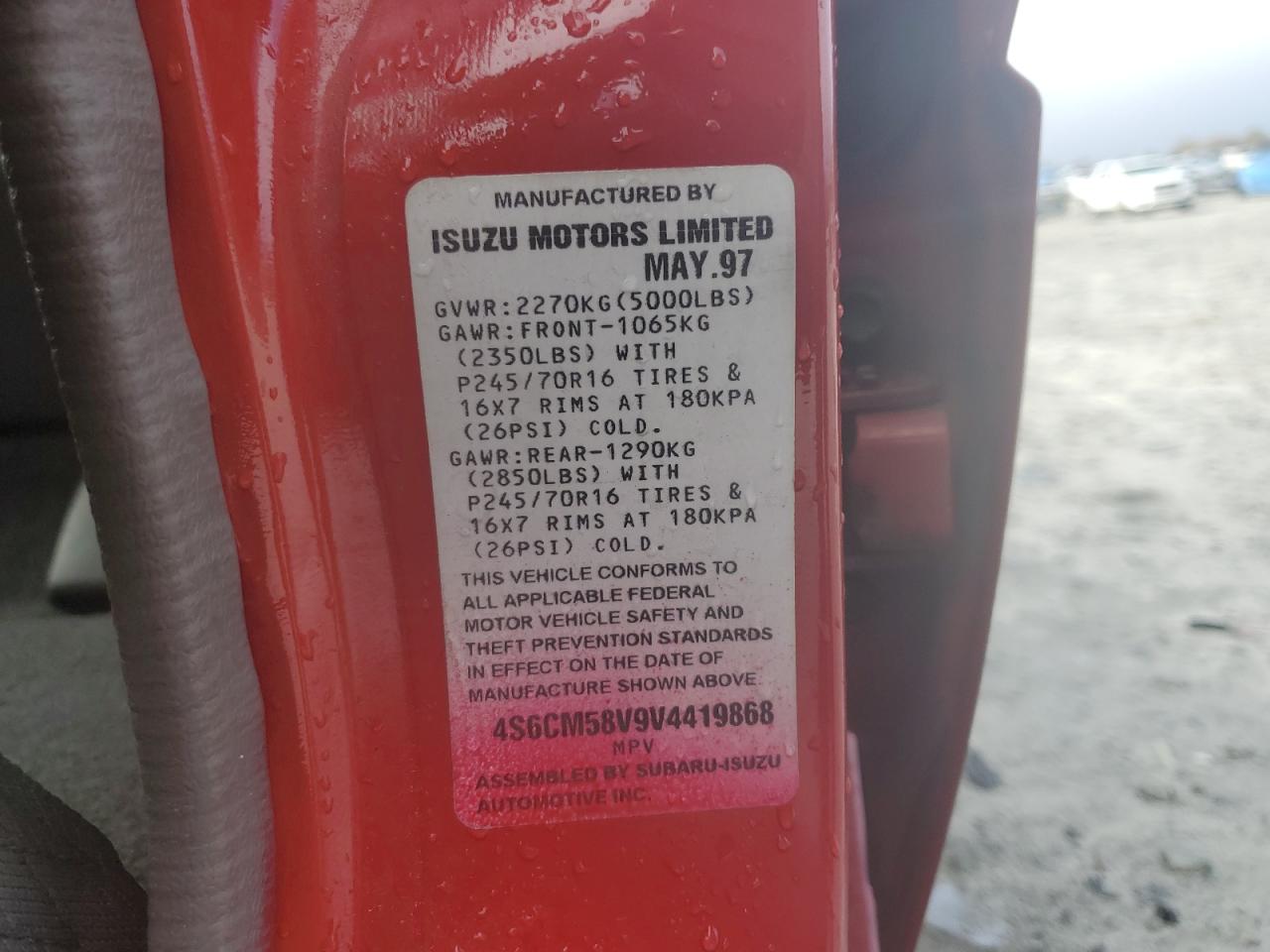 1997 Honda Passport Ex VIN: 4S6CM58V9V4419868 Lot: 91987175