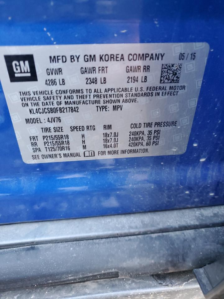 2015 Buick Encore VIN: KL4CJCSB0FB217842 Lot: 91910265