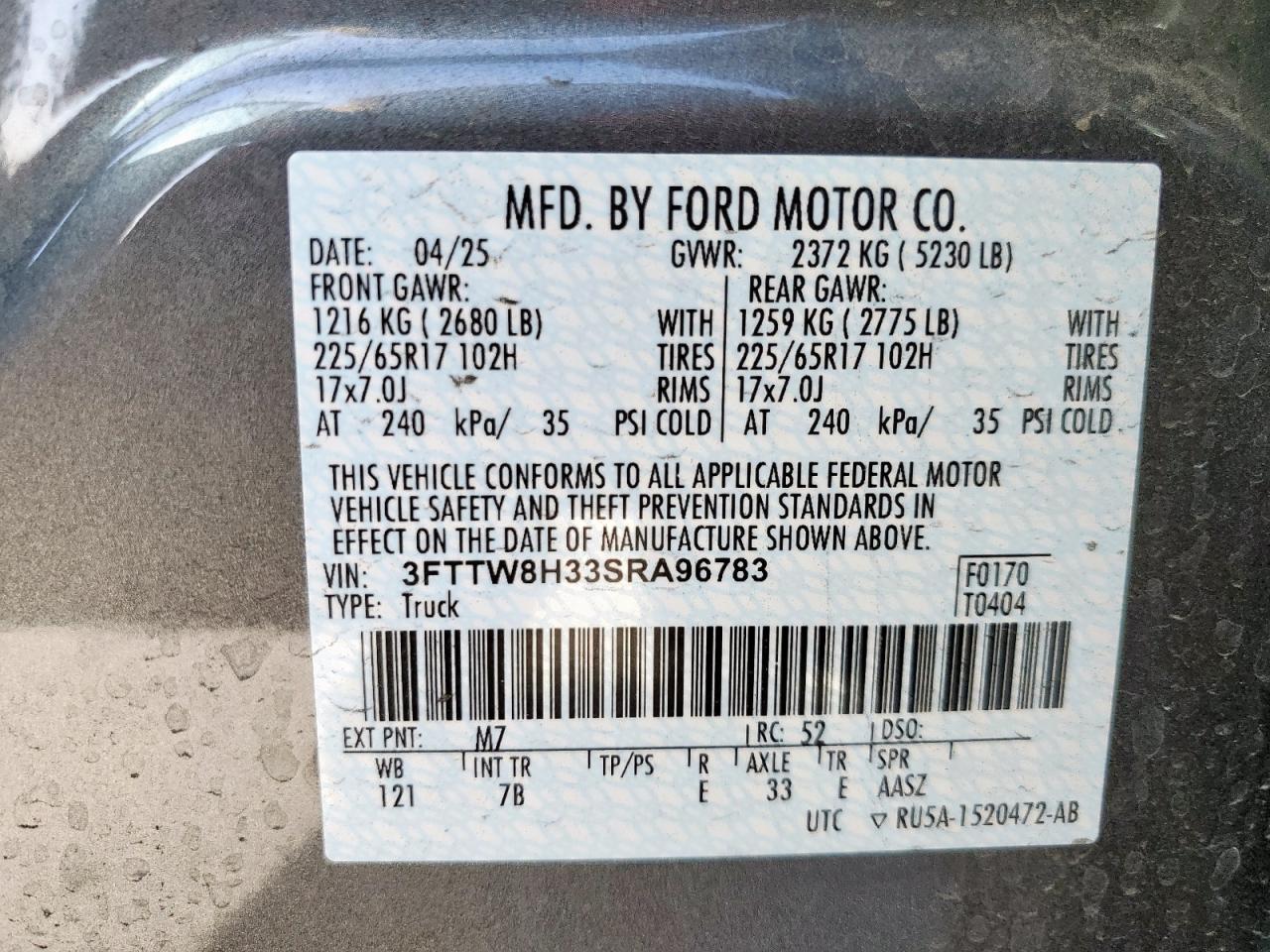 2025 Ford Maverick Xlt VIN: 3FTTW8H33SRA96783 Lot: 91057775