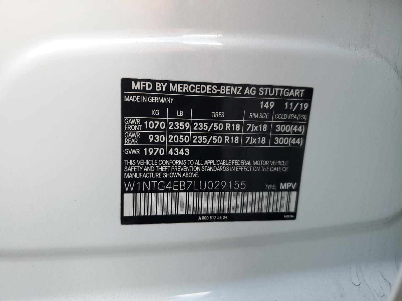 2020 Mercedes-Benz Gla 250 VIN: W1NTG4EB7LU029155 Lot: 92445405